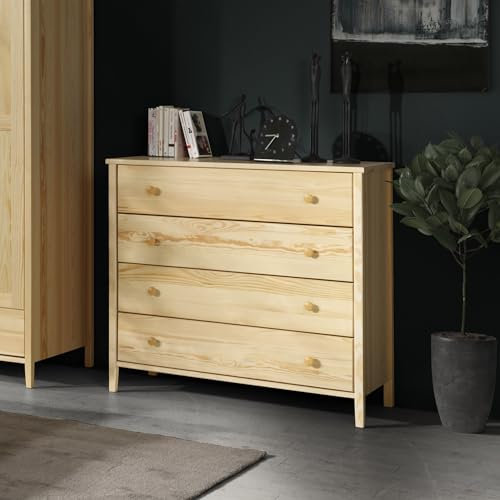 Meble Doktór Kommode II Colorado 94x98x45 cm Aufbewahrungsschrank mit 4 Schubladen – Sideboard - Modern Möbel mit Schubladen - Sideboard Holz – Kiefernholz – Wohnzimmer- Lackierte Naturkiefer