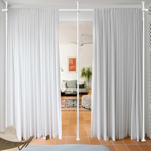 DAKEPOLE Raumteiler Paraventgestell Gardinenstange, Flexibel Verstellbarer Paravent, Raumtrenner oder Gardinenstange,Sichtschutz für Wohnzimmer Schlafzimmer,B 280 cm x H 317 cm, weiß