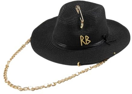 Chapeaux Fedora de paille de luxe pour femme - Chapeau de plage à large bord - Chapeau de protection pliable, noir, taille unique