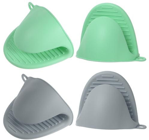 QUARKZMAN 2 Par Mini Silicona Horno Mitones 110x85x70mm Pequeños Calor Resistentes Goma Aire Freidora Guantes para Cocina y Hornear, Nórdico Verde Nórdico Gris