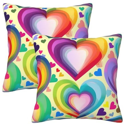 WURTON Copricuscino decorativo con stampa di cuori in colori arcobaleno, anallergico, qualità alberghiera, con cerniera