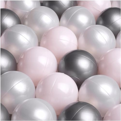 MISIOO Bälle für Bällebad 150 Stück - Bälle Ø 6 cm - Plastikbälle hergestellt aus 100% LDPE - Spielzeug Baby - Hellrosa/Perlen/Silber