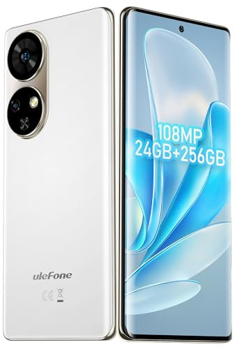 Ulefone Note 17 Pro NFC 108MP+32MP Camera, 24Go RAM+256Go ROM, Téléphone Portable Android 13, Écran Incurvé AMOLED 6,78/120Hz, 5050mAh, 4G Double SIM Smartphone Débloqué/Face ID/Type-C/GPS- White