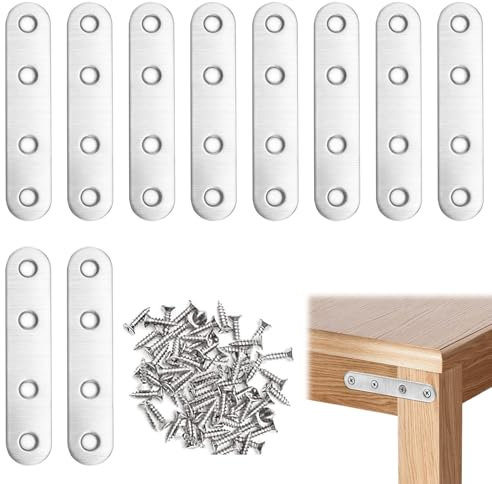 10 Piezas 77x16x2mm Placa Union Soportes Planos, Placas de Fijación de Metal, Placa Fija Recta de Acero Inoxidable, para Usar en Muchos Muebles, Como Mesas, Sillas, Armarios