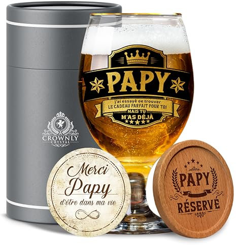CROWNLY CRYSTAL® Verre à Bière Personnalisé Anniversaire Homme Original et Drôle