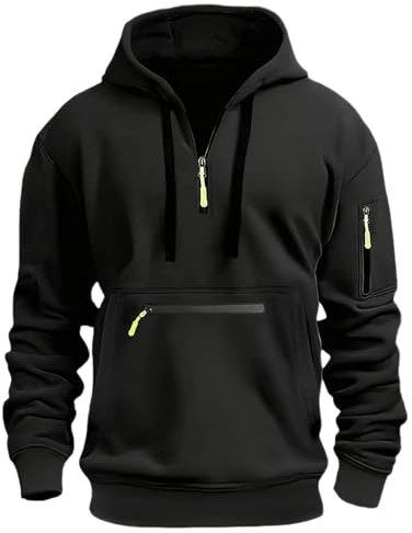 Weird Fish Men's Fishing Hoodie - Zip Up Essentials Hoodie with Compression Top for Men's Running, Work & Body Warmers - Black