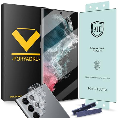 Mkeke [Not Glass] 2 Pack Screen Protector for Samsung Galaxy S22 Ultra 6.8 inch - Ceramic Film+2 Pack Camera Lens Glass, Fingerprint ID Compatible, Easy Installation, Shock-Resistant, Bubble Free