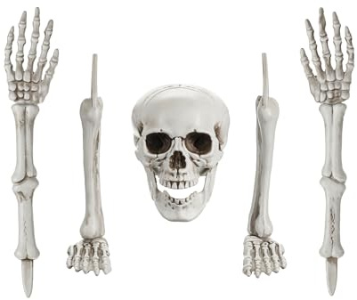Deko Skelett Knochen 22-44cm Kunststoff - 5er Set Gruselige Skelettteile - Indoor & Outdoor - Partydeko für Halloween Party Gruselparty Kostümparty - Motto Horror Hexen Spukhaus - Skelettdeko Weiß