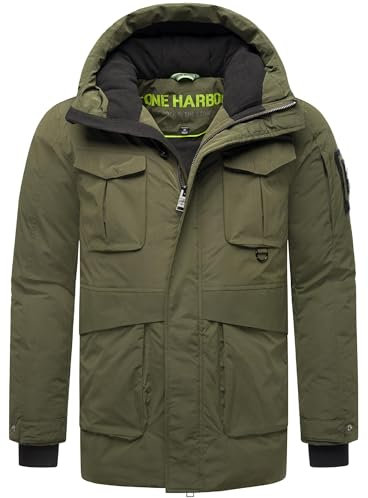 STONE HARBOUR Herren warme kurze Winterjacke mit magnetischer Abdeckleiste und verstellbarer Kapuze Edriik XX Olive Gr. M