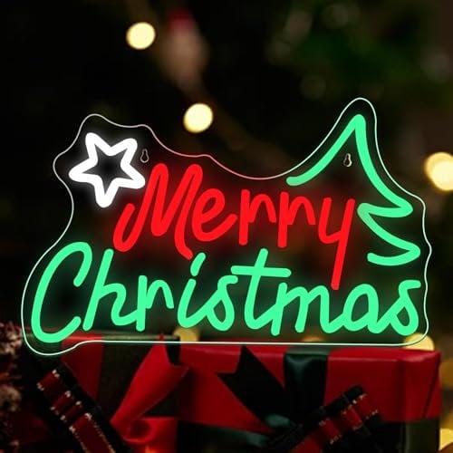 DAKABUKA Merry Christmas Neon Sign Christmas LED Signs Dimmable Neon Light Signs Wall Decor Merry Christmas Light Up Sign for Xmas Party Neon Wall Signs Decor Gifts