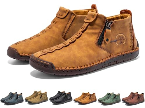 MEIION OrthoMoc - Schmerzlindernde Komfortschuhe - Mokassins Mittelalterliche Stiefel aus Leder – Renaissance Barfußstiefel mit Reißverschluss und weicher Sohle