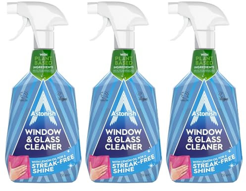 Astonish Window and Glass Cleaner, Vegan and Cruelty Free Spray, 3 x 750ml, Eucalyptus and Lemon
