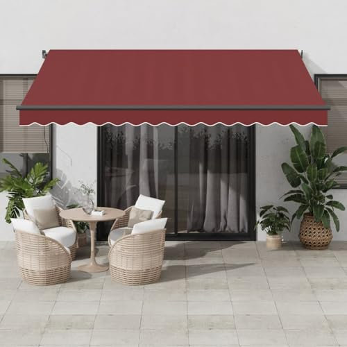 IKAYAA Toldo Motorizado 400 x 300 cm, Toldo Eléctrico y Manual Retráctil,Toldo Articulado Eléctrico con Mando a Distancia, Toldo Brazo Extensible para Terraza, Jardín, Burdeos
