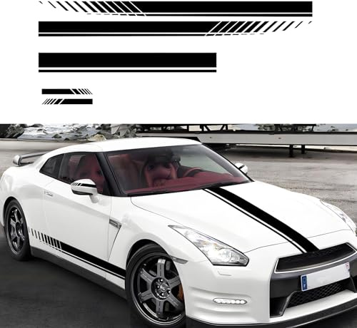 5 Stück Stilvoll Auto Haube Streifen Aufkleber, Auto Racing Motorhaube Karosserie Seite Streifen Aufkleber, Universeller Vinyl Dekor Autozubehör für Autos SUV Geländewagen LKW, Schwarz