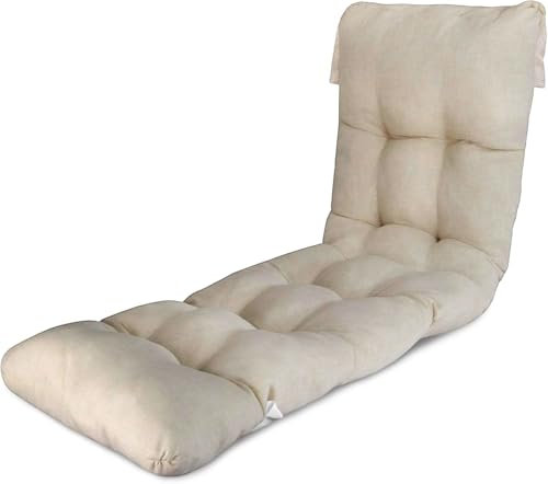 TIENDA EURASIA - Cojin Tumbona Exterior | 50% Algodón y 50% Poliéster | 180x50x12 cm | Material de la Funda Tela de Loneta | con Capucha de Fácil Sujeción | Cojín Acolchado (Crudo)
