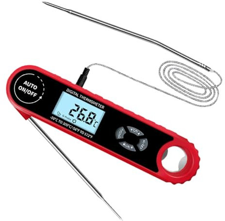 TFixol Instant Read Meat 2 in 1 Dual Probe Gravi Food for Kitchen Oven r Large Digital Display for Cooking with Backlight/Temperature Alarm/Red