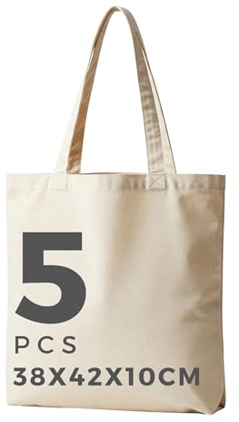 POLHIM Baumwolltasche Natur 145g/m² Unbedruckt 38x42x10 cm mit langen Henkeln | Jutebeutel Stoffbeutel zum Bemalen & Gestalten | Stabile Stofftaschen für Einkauf & Alltag