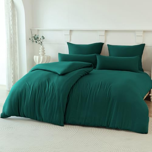 Soifox Winter Thermo Fleece Bettwäsche 155x220 Dunkelgrün, Flauschige und Warme Cashmere Touch Bettbezug + Kissenbezug 80x80 cm mit Reißverschluss