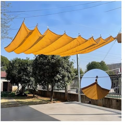 Rygcrud Pergola Roof Retractable Shade Cover, Outdoor Water Proofing Wave Sail Canopy Kits Replacement for Yard Patio Deck BBQ(Soil Yellow,1x3m)