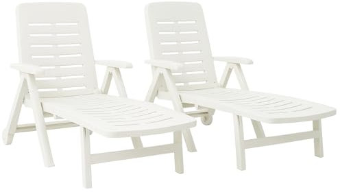 KURIL Pack 2 Tumbonas Plegables con Ruedas Smeraldo – 72x189x96 cm – Polipropileno – Respaldo Multiposición – Color Blanco – Exterior Jardín y Piscina