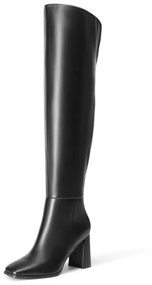 DREAM PAIRS Women's Tall Over the Knee Boots Thigh High Fall Block Chunky Heeled Knee High Long Boots with Fashion Square Toe and Side Zipper,Size 6.5,Black,DWUMOB2515
