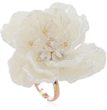 Elegante anello di fiori di madreperla, camelia ciliegio bianco anello regolabile per donna, gioiello per matrimonio, festa o vacanza, perla artificiale e design confortevole accessorio