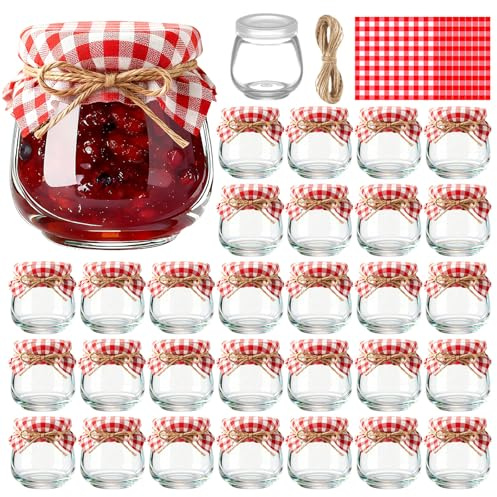 LemonRoad 30 Pcs Glass Jars with Lids Mini 3.4 oz Yogurt Jars for Jam