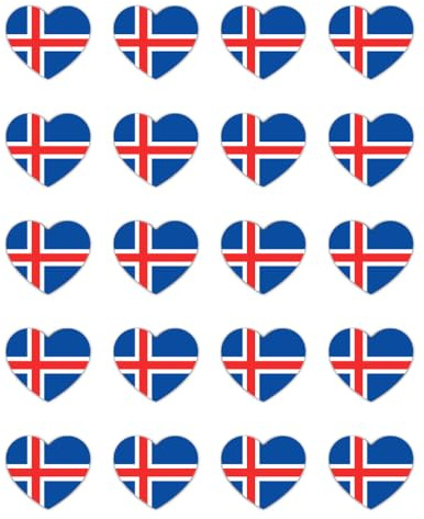 Aufkleber: 25 mm, 20 Stück - Isländische Flagge Herz Sticker Set 20 Vinyl Aufkleber 25 mm 2,5 cm wasserfest Outdoor Deko Laptop Koffer Helm Schule