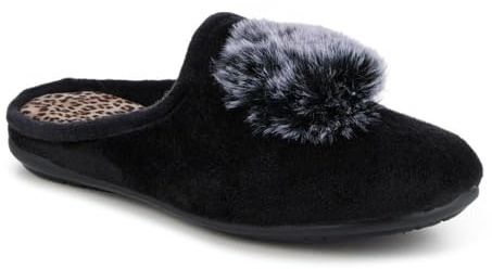 Pavers Luxury PomPom Slippers - Black Size 5