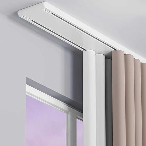 EZAYMSNY Vorhangschiene Aluminium 2-läufig Lauf Deckennontage Quiet Schiebegardinen Schiene Platzsparend & Einfach Montiert Licht- und Sichtschutz Ideal für Doppelvorhänge (Weiß, 300 cm)
