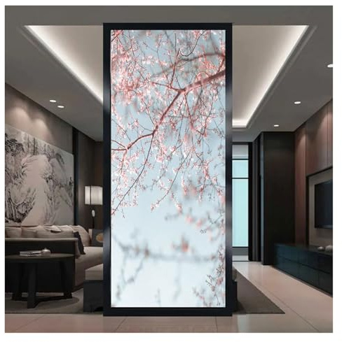 Film RéTro pour Vitres Film électrostatique sans Colle Motif Fleurs de Cerisier for Porte en Verre, Protection Solaire, décoration for fenêtre DéCorer(80cmx180cm)