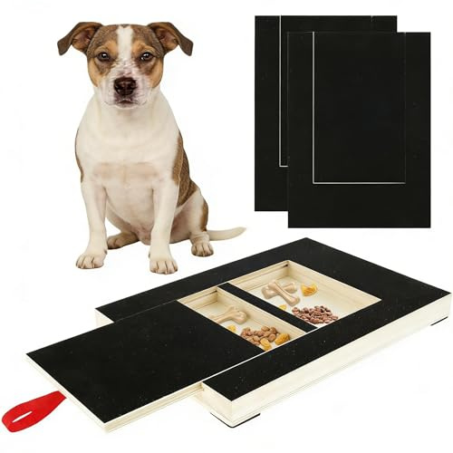 Dog Nail Scratch Board with Built-in Treat Box, Wooden Nail File Grinding Pad for Puppy Small Medium Large Dogs, Alternative to Nail Clippers & Grinders (With 2 Replacement Stickers)