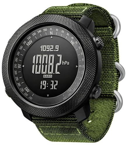 CakCity Orologio digitale tattico militare da uomo, quadrante largo 50 mm, cassa in lega di zinco con cinturino in nylon traspirante a doppio strato, impermeabile 5 ATM, antiurto, altimetro, barometro
