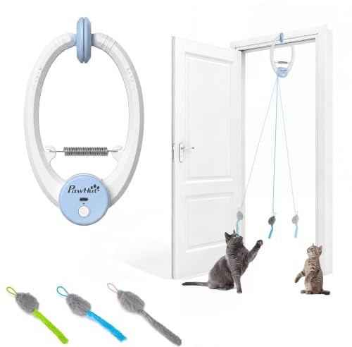 PawHut Interaktives Katzenspielzeug USB-Aufladbare 24,1x13,8x6,6 cm Weiß | Intelligenzspielzeug Zur Selbstbeschäftigung, Türhängende Hüpfende Maus, Für Katzen