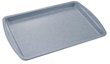 apollo THE HOUSEWARES BRAND Small Baking Rectangle Oven Tray | Carbon Steel with Non-stick Granite Stone Effect Coating, Kitchen Pan Sheet for Roasting, Easy Clean, 38x25.5x2.5cm, Grey