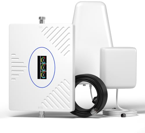 Handy Signalverstärker für Haus und Büro, Tri-Band LTE 4G Mobilfunkverstärker (Band 20/3/7) Repeater-Set, kompatibel mit Telekom, Vodafone, o2, 1&1 für stabile Telefonie & Highspeed-Internet
