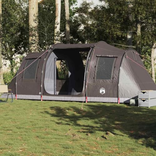Tunnelzelt 4 Personen Braun wasserdicht mit Zwei Schlafkabinen, Campingzelt aus Polyester mit PU-Beschichtung, Winddicht und leicht durch Glasfaserstangen, inklusive Tragetasche