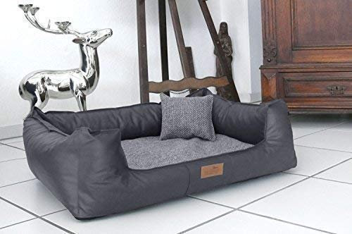 tierlando® Orthopädisches Hundebett Linus Ortho Plus, ergonomisches Design-Hundesofa mit Visco-Plus-Matratze, stilvoller Bezug aus Kunstleder und Handwebstoff, Größe: 130x100cm | Farbe: 02 Graphit