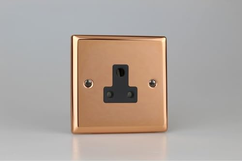 Varilight XYRP5AB.CU 1 Gang Unswitched Socket Roundpin 5 Amp Polished Copper (Black Inserts)