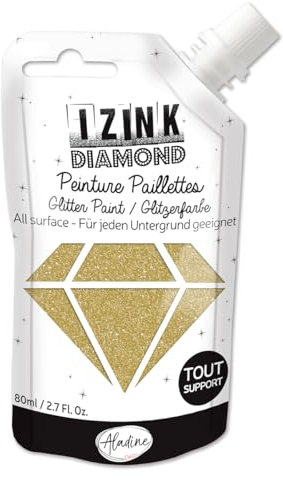 Aladine Izink Diamond – Pintura con purpurina – Ultra concentrada en lentejuelas – Decoración todo soporte – DIY y manualidades creativas – Fabricado en Francia – Botella flexible de 80 ml – dorado