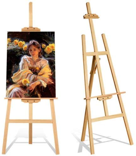 Studio Easel 1.75m Foldable Wooden A Frame Painting Painter Drawing Stand Board 69 Inch Art Display Easel Artist Sketching Wedding Craft Pine Wood