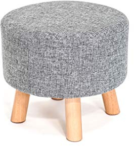 Sitzhocker Daisy- Fußhocker - Pouf - Hocker - wechselbarer und waschbarer Leinen Stoff und Füße aus Massivholz Buche(Grau)