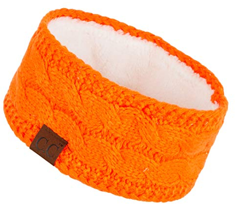 C.C Winter-Stirnband, flauschig, mit Fleece gefüttert, dick, gestrickt, Headwrap (HW-20) (HW-33), Neonorange, Einheitsgröße