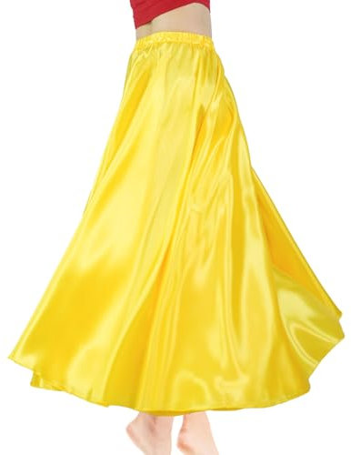 Baisdan - Gonna in Raso per Danza del Ventre, Costume da Festival, Gonna Lunga e Ampia, Giallo, Taglia Unica