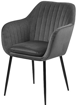 Selsey Emilia Velvet – Esszimmerstuhl Polsterstuhl Armlehne Schwarze Metallbeine Velours-Bezug in Grau