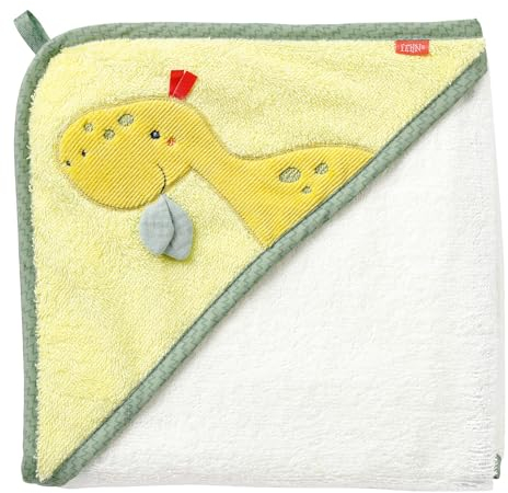 Fehn Badetuch Baby Dino - Badehandtuch Kinder Poncho aus Frottee - Handtuch mit süßem Dinosaurier - Babybadetuch mit Kapuze für Babys und Kleinkinder ab 0+ Monaten – Kapuzenhandtuch Maße 80 x 80 cm
