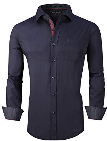 Alex Vando Mens Dress Shirts Wrinkle Free Regular Fit Stretch Rayon Bamboo Button Down Shirt, Navy, XL