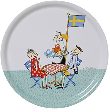 Bengt & Lotta Fika Tablett Ø 31 cm blau, weiß, rot, gelb
