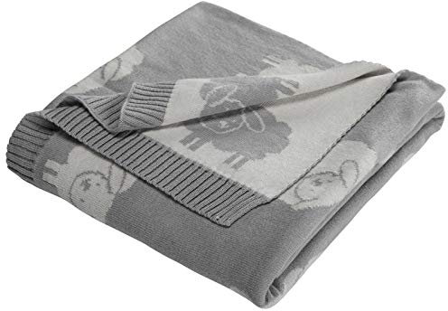 Bio Babydecke 100% Bio-Baumwolle (kbA) GOTS zertifiziert, Schäfchen Grau, 80 x 100 cm
