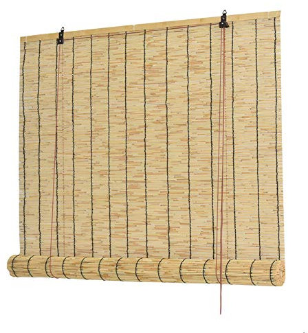 Jolan Reed Vorhang Natürlich, Bambusrollo Für Fenster, Umweltfreundliche Materialien, Retro Bambus Rollläden Für Outdoor/Terrasse, Anpassbar, Mit Lifter,130x280cm/51x110in